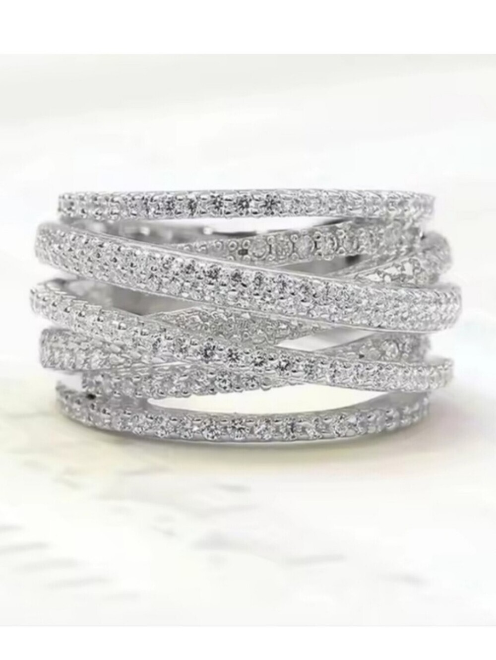 NEW 925 Silver Multi-Band Crystal Ring